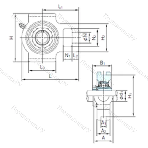 Подшипниковый узел шариковый радиальный UKT 306+H 2306