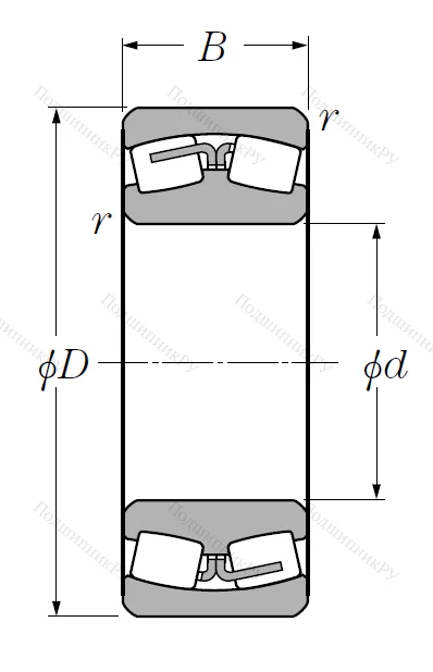 Сферический роликовый подшипник 22211 B (EA) D 1