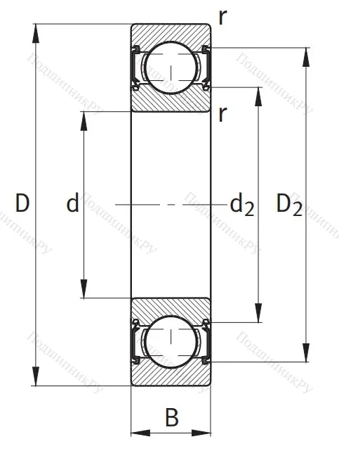 Однорядный шариковый подшипник 6201 C 2HRS