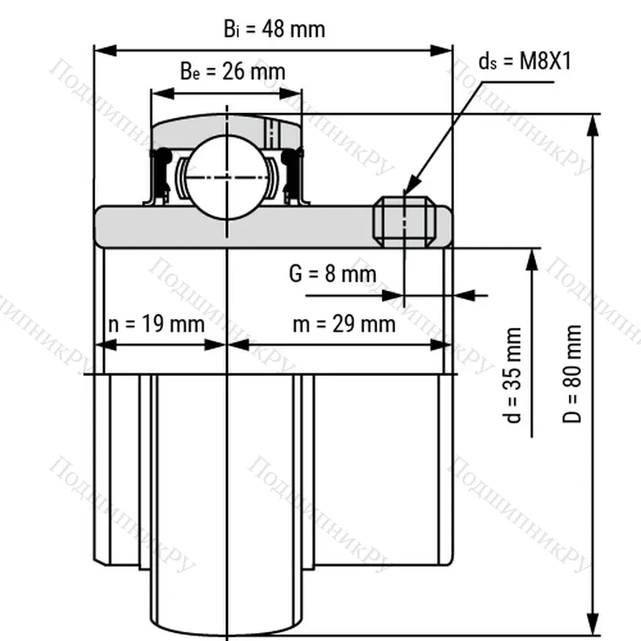 Радиальный шариковый подшипник UC 307 - Вал 35мм