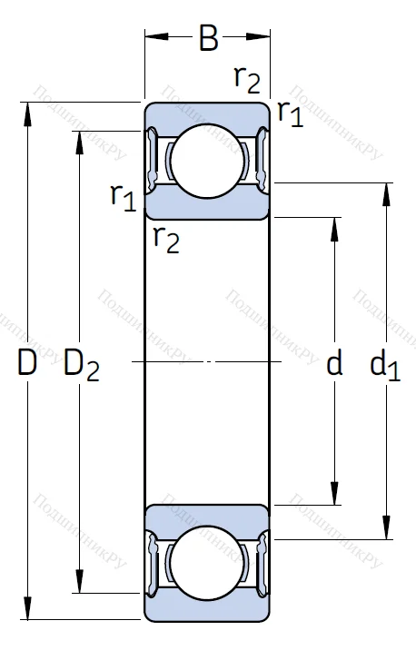 Однорядный шариковый подшипник 6211 2RS 1