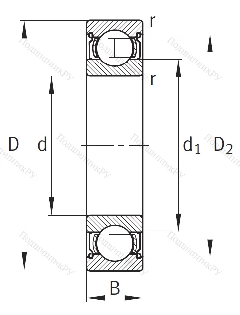 Однорядный шариковый подшипник 6305 2ZR