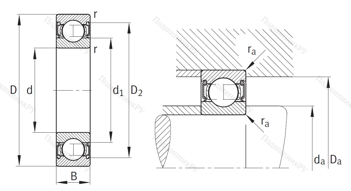 Однорядный шариковый подшипник 6314 2RSR