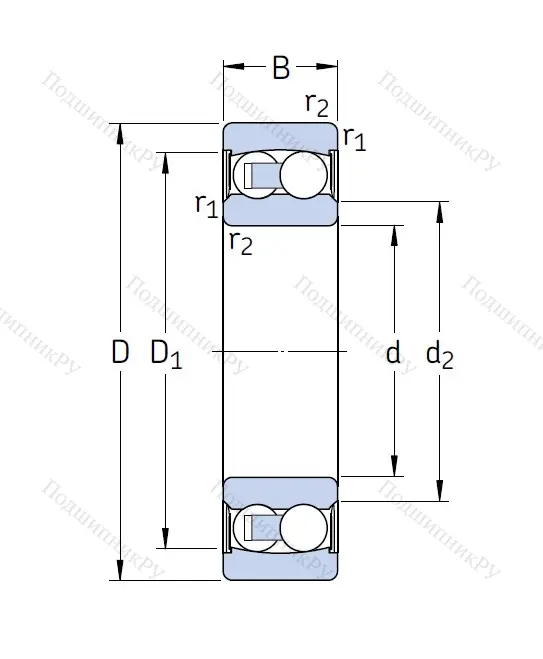 Двухрядный шариковый подшипник 2212 E 2RS 1TN 9