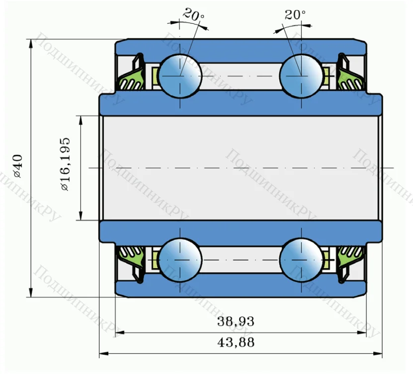 Двухрядный шариковый подшипник шариковый двухрядный SL 5203-2T 16,195x40x43,88 (FKL)